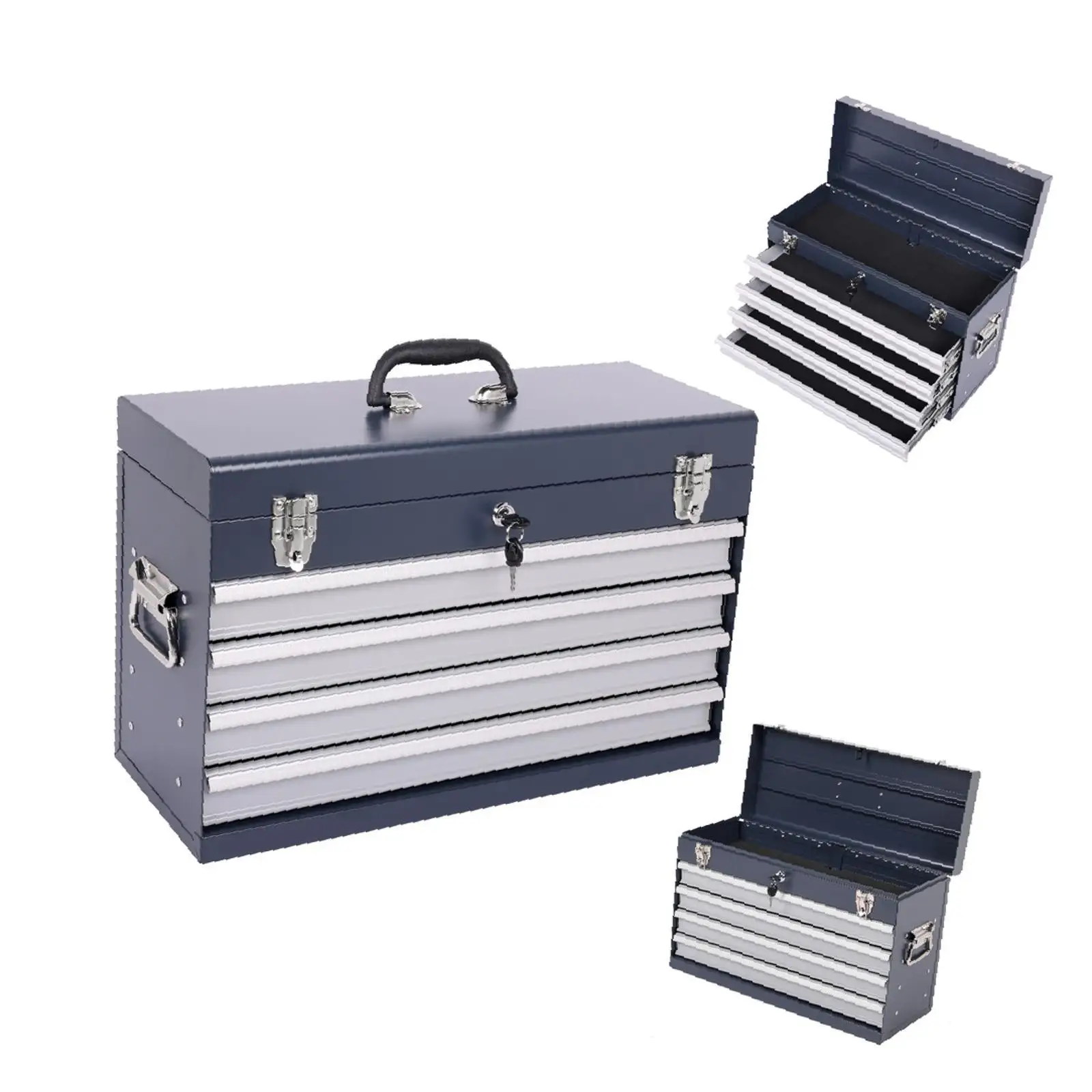 

Портативный металлический органайзер для инструментов с четырьмя выдвижными ящиками и шарикоподшипниковыми направляющими для багажника автомобиля и домашнего использования