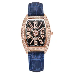 Ladies Leather Belt Diamond-studded Wine Barrel Fashion Faceted Watch Quartz Watch Bracelet Luxury Fashion женские часы