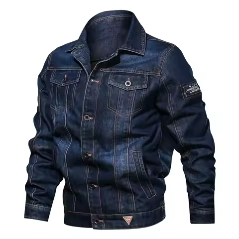 Men Denim Jacket Military Tactical Jeans Bomber Jacket Solid Casual Slim Fit Air Force Pilot Coat Casaco Masculino