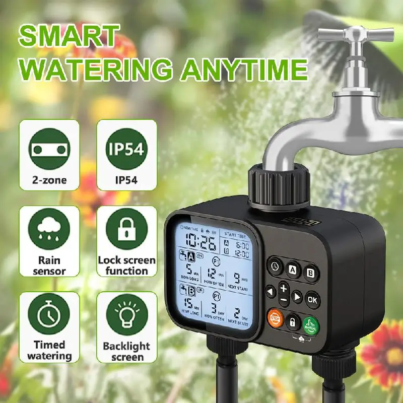 Getimede irrigator, automatische besproeiingsmachine met dubbele uitgang, irrigatietimer, besproeiingsartefact, automatische besproeiingsmachine