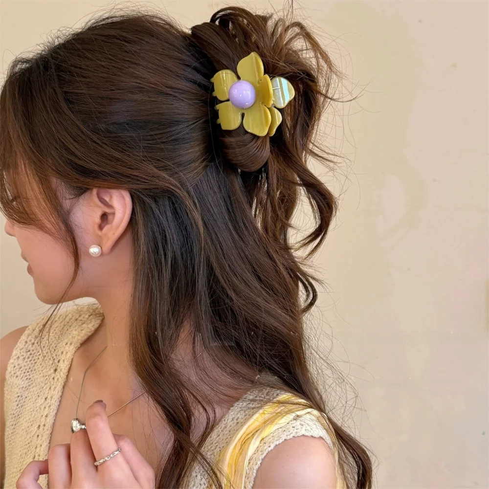 

Hairpin Flower Hair Claw Geometry Plastic Hair Crab Clip Korean Style Headwear Ponytail Holder Plastic Shark Clip Girls