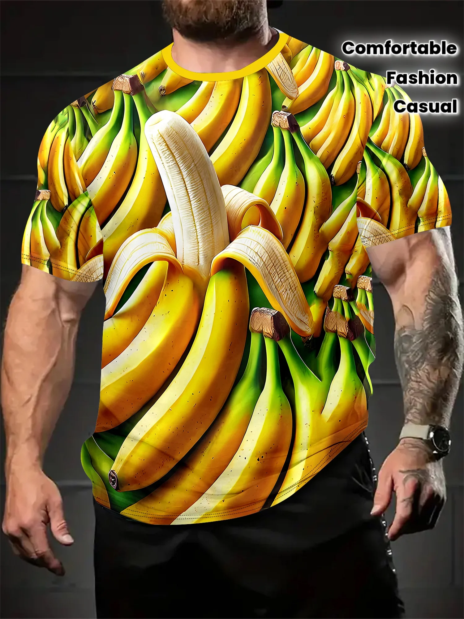 Men's O Neck Short Sleeve T Shirt 3D Banana Fruit Print Casual Daily Breathable Streetwear Tops