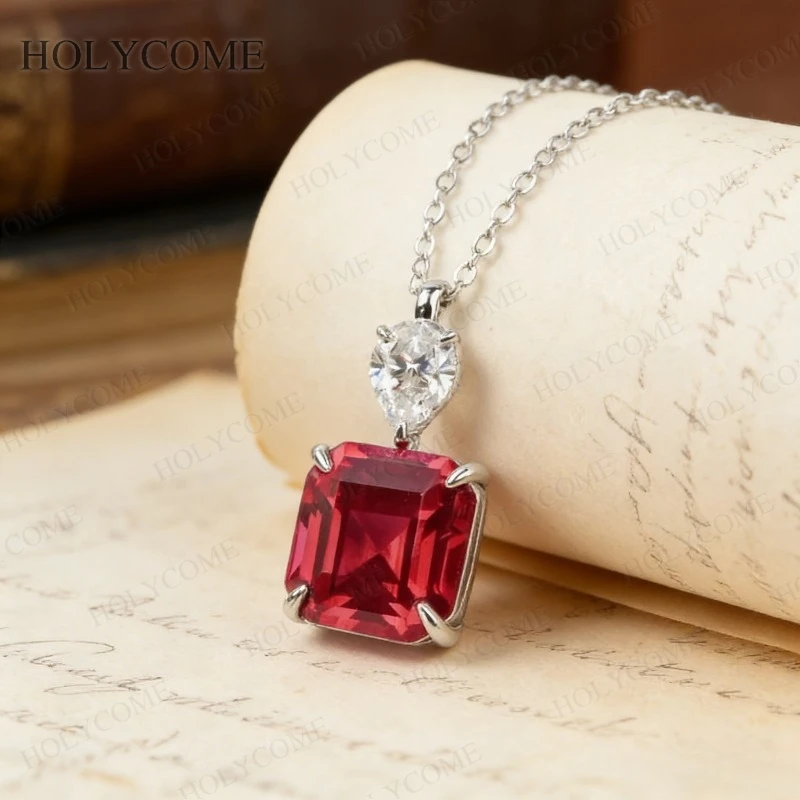 

Подвеска-колье из стерлингового серебра 925 пробы с лабораторными рубинами и сапфирами, огранка Ашер 8x8 мм, VVS1, изысканные ювелирные изделия для подарков на день рождения и свадьбу