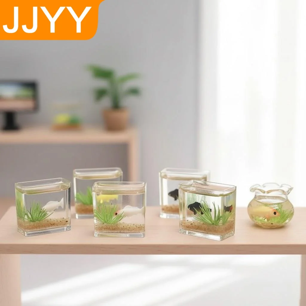 Mini Glass Fish Tank Bowl for Dollhouse Home Decor Miniature Aquarium Terrarium Ornament Small Desktop Decoration