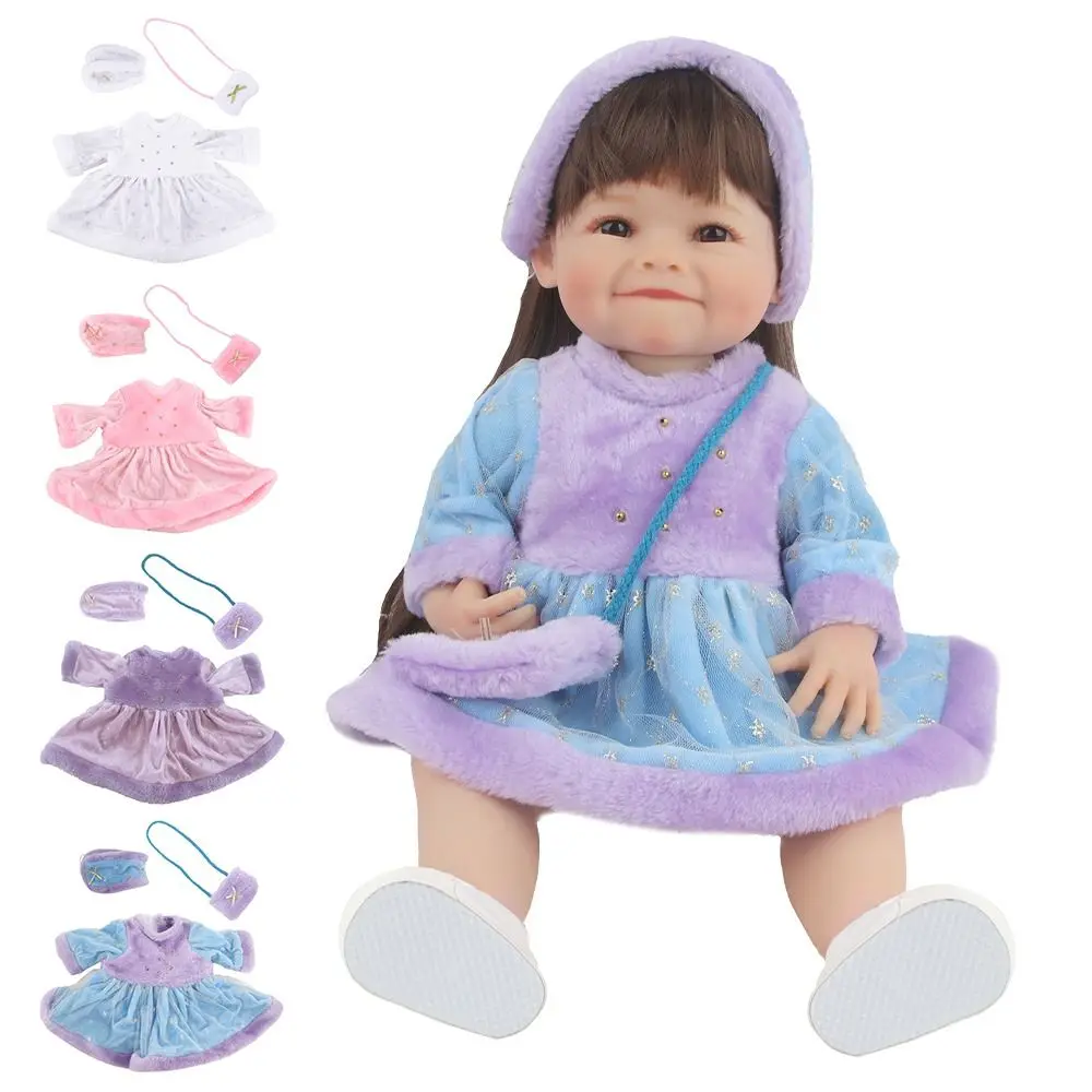 22inch Baby Girl Doll Clothes Hairy Doll Dress Headband Cosplay Changing Dress Game Mini Winter Dress for 55cm New Born Doll