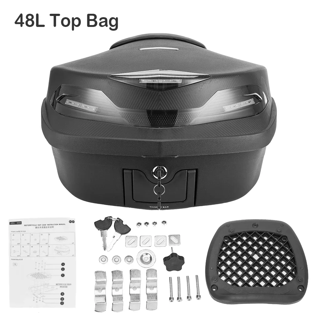 

48L Motorcycle Tail Storage Luggage Topbox Case Taillight Waterproof Luggage Helmet Storage Box Universal