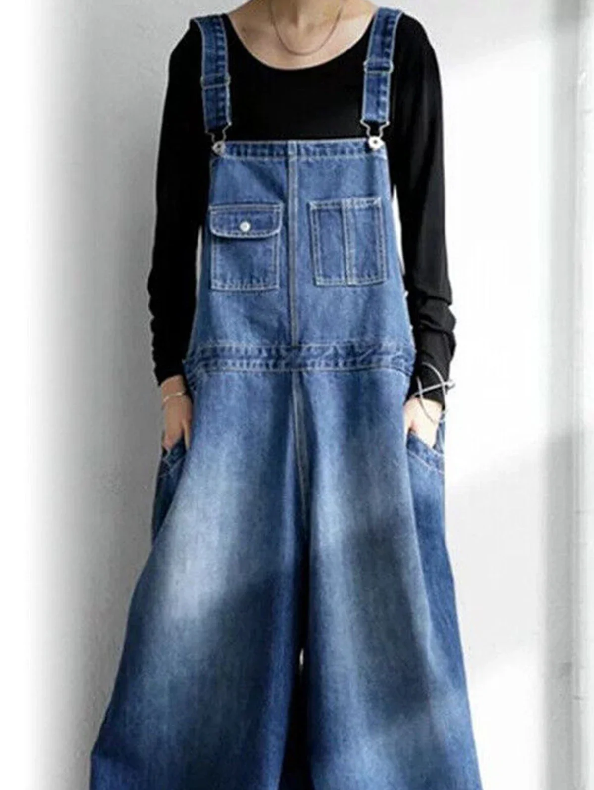 Frauen Denim Overall Beiläufige Breite Bein Lose Harajuku Vintage Jeans Insgesamt Ropmers Taschen Verstellbaren Riemen Overalls Outfits