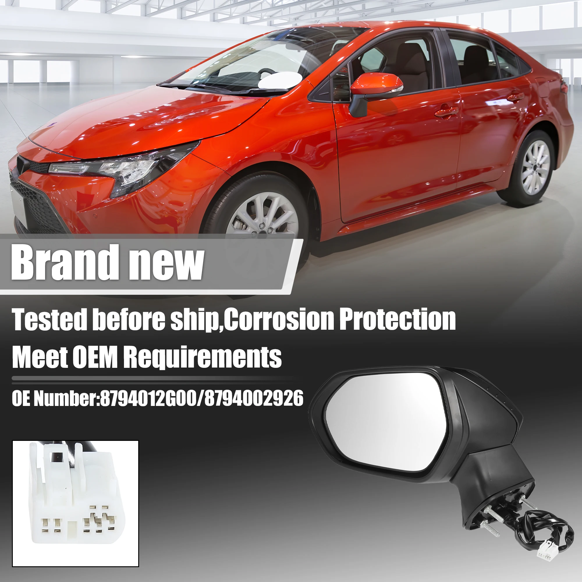 

UXCELL 7-контактное зеркало левой стороны водителя в сборе, черное для Toyota Corolla 2020-2022