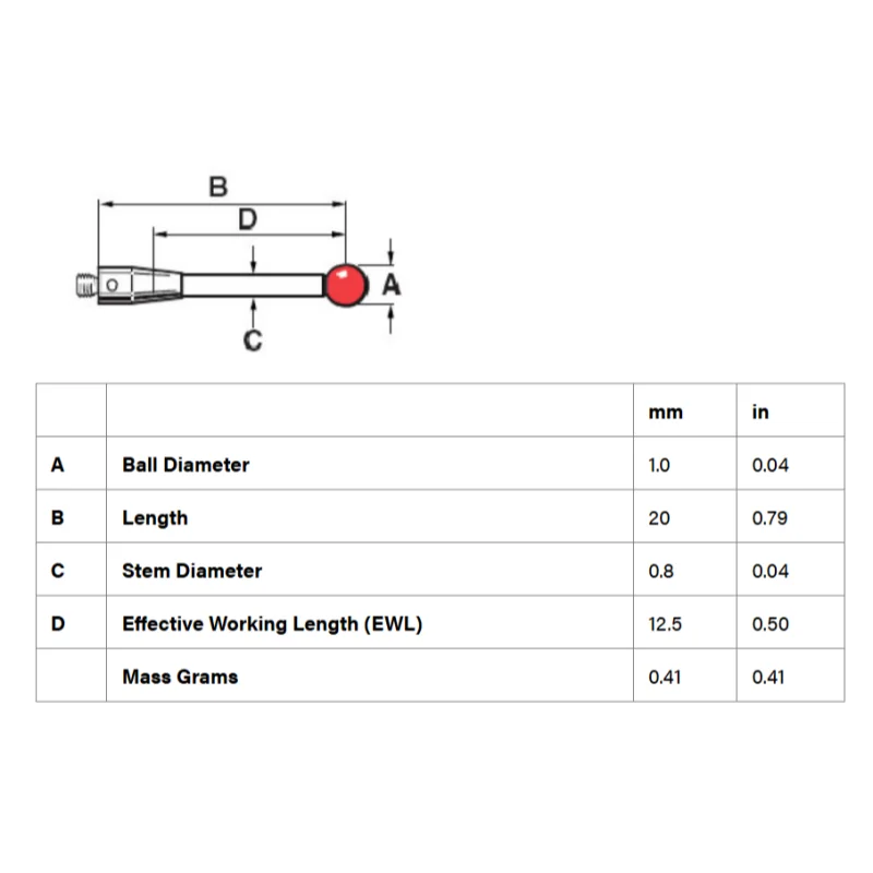 A-5003-0033 CMM Stylus M2 Ruby Ball Probe for Coordinate Measuring Machine Electrical Equipment Professional Industrial Part