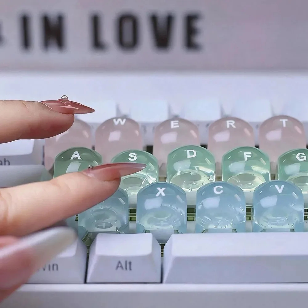 Gradient Jelly Transparent Keycaps Mechanical Keyboard Accessories Designed with Long Nails Universal Cross Switch Keycaps
