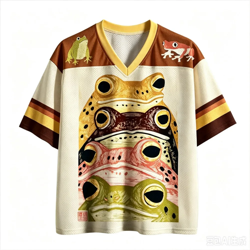 Sommermode Neues Design Japanischer Spaßfrosch 3D-Druck Herren Damen V-Ausschnitt Sport-T-Shirt Atmungsaktive Street Y2K Familienkleidung – Detail 8