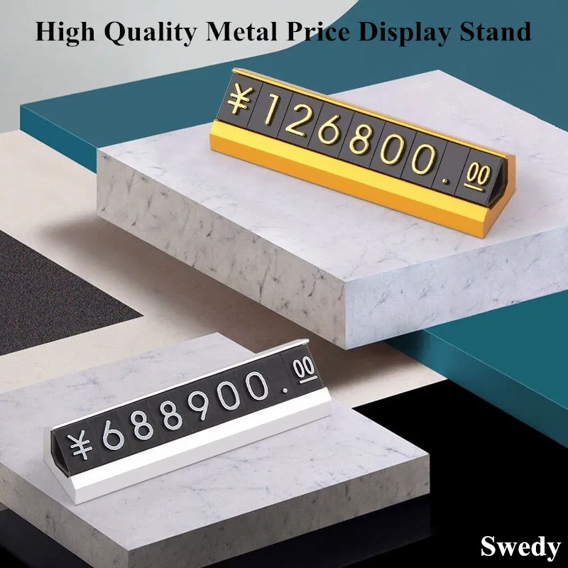 Metal Base Promotion Price Cube Tags For Jewellery Store Plastic Numbers Sign Holder Price Tag Display Cube Stand