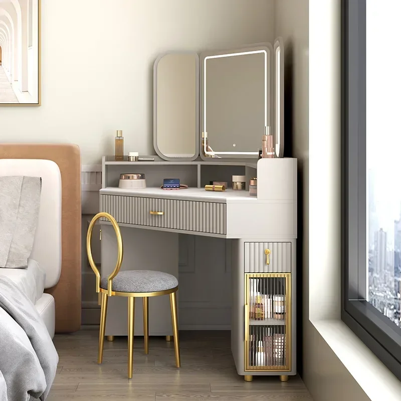 الفاخرة خشب متين منضدة الزينة الزاوية الحديثة مثلث تخزين مزيج خزانة المنزلية ماكياج الجداول أثاث غرفة نوم