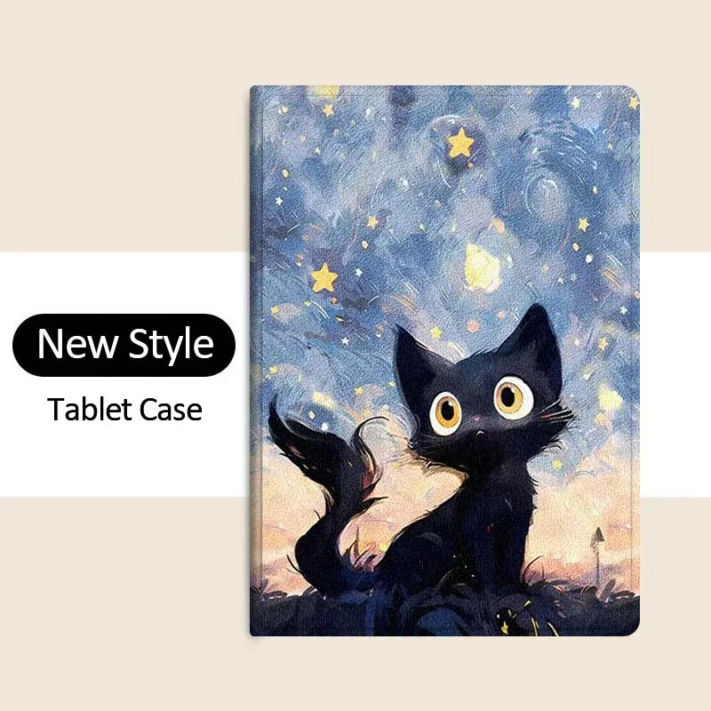 

Cat Starlit Sky Oil Painting For OPPO Pad 2 3 4 Neo Air SE X Pro 10.36 11 11.4 11.61 12.1 13.2 Inch 2025 Foldable Tablet Case