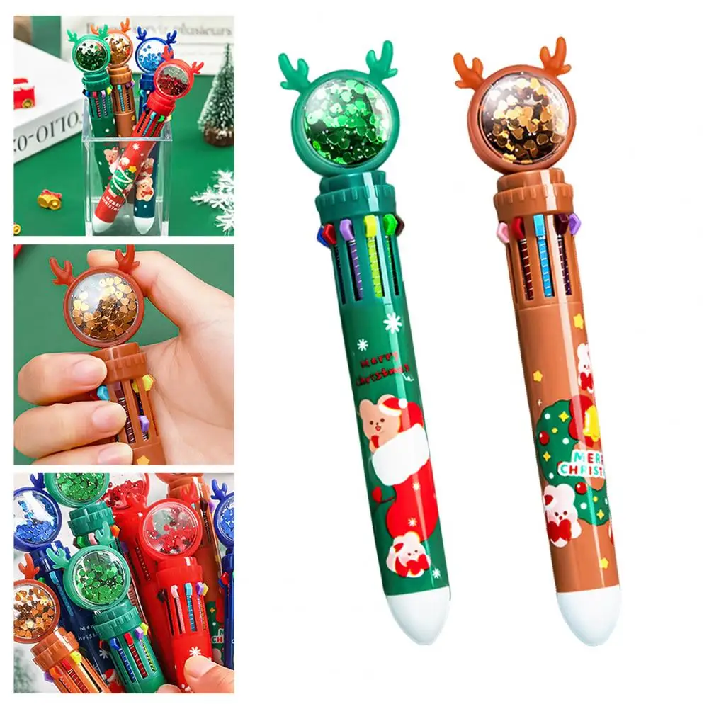 Pena útil plástica do ponto de bola do impulso do antler do natal da cor 10 pena 0.5mm da escrita do nib retrátil para crianças