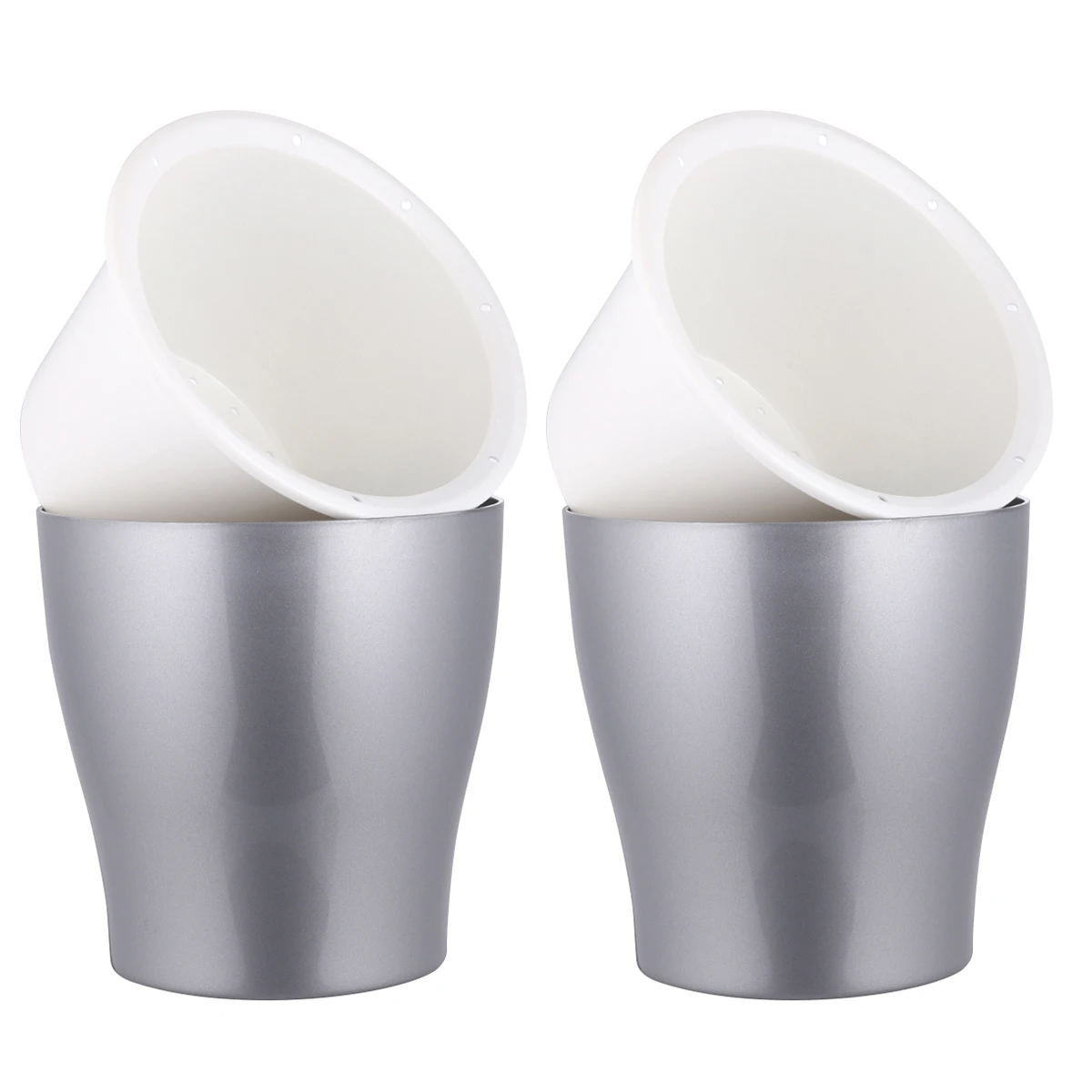 

2Pcs Durable Plastic Planter Self Watering Flowerpot Heat Resistant Plant Holder For Perennials Annuals Silver Middle Size