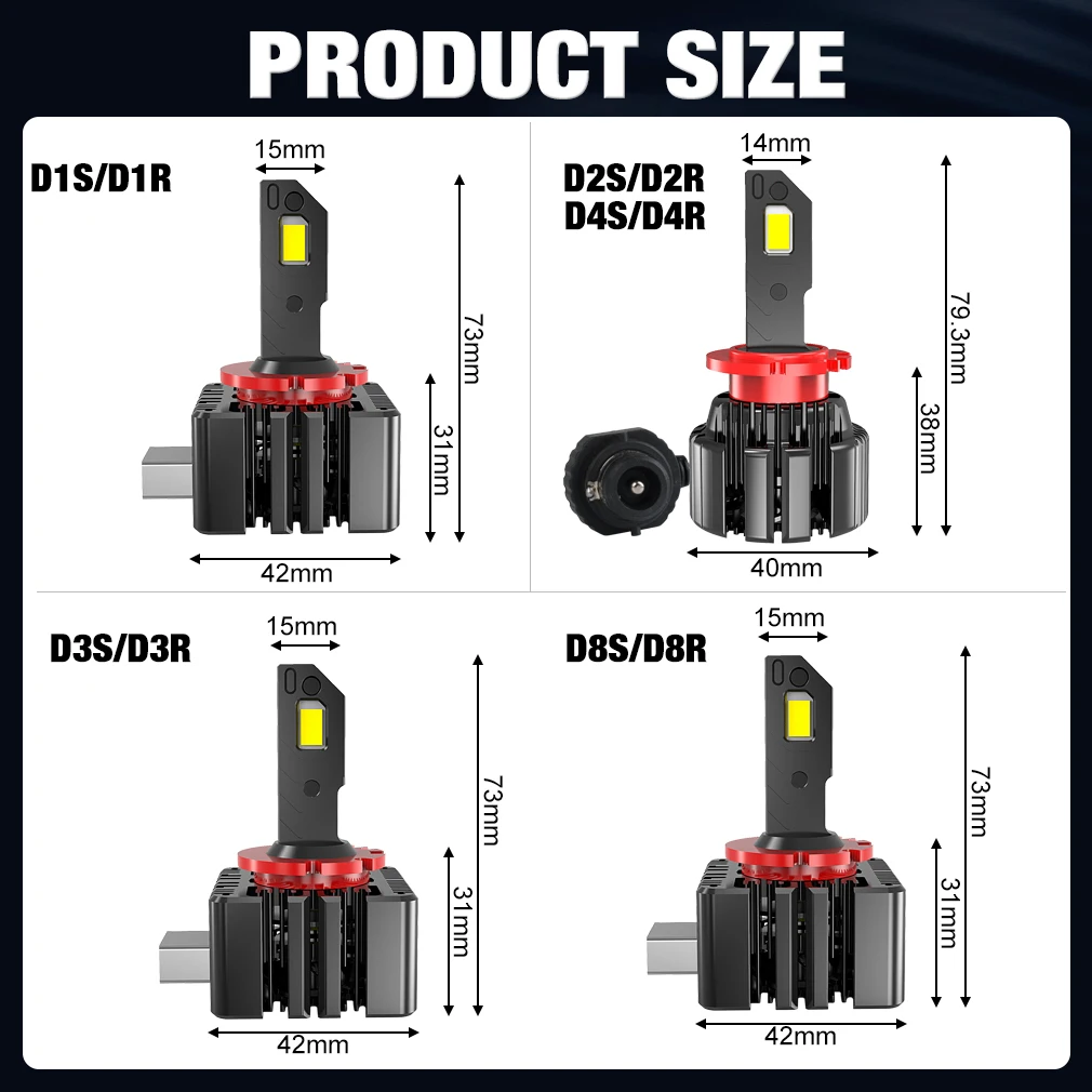 XSTORM D1S LED D2S D3S D4S HID D1R D2R D3R D4R Żarówka reflektora samochodowego Turbo LED CSP Lampa Canbus 120W 6500K Biała