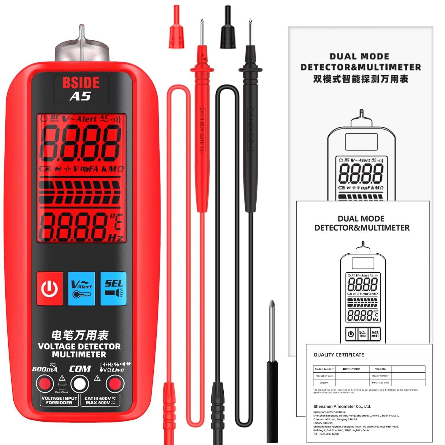 BSIDE A5/A5X Voltage Tester Smart Digital Multimeter Non-Contact Electrician Detector Voltmeter Ac Live Wire Ohm Hz NCV Meter