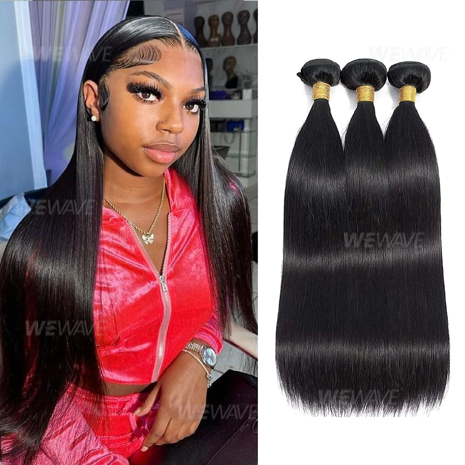 

1/3/4 шт. бразильские прямые пучки натуральных волос Remy, пучки человеческих волос 26, 28, 30 дюймов, натуральный черный для женщин