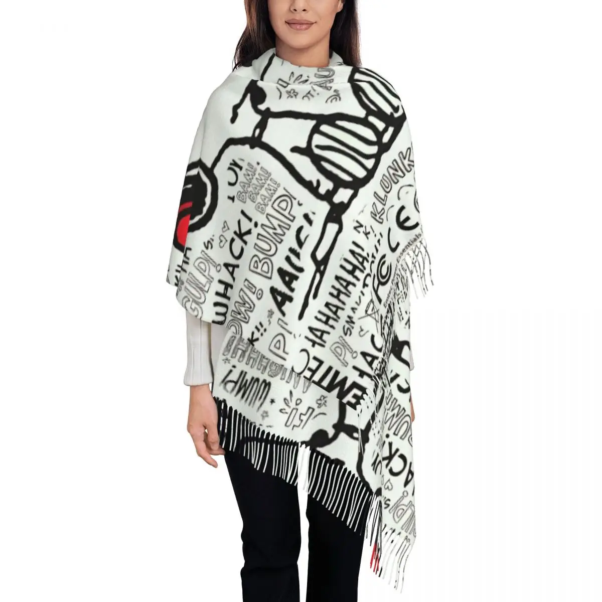 Women's Tassel Scarf Snoopys  Listen To Music Large Super Soft Shawl and Wrap Cartoon Daily Wear Pashmina Scarves