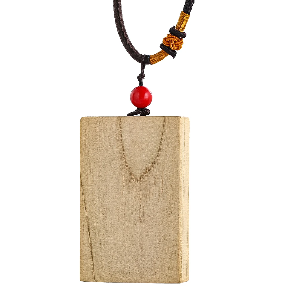 Natural Peach Wood Laser Geometry Rectangle Blank Signs Pendant Necklace Mascot Amulet Dangle Choker Adjustable Chains Jewelry