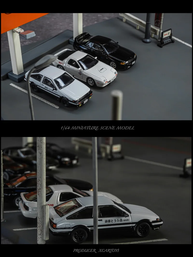 XCARTOYS 일본식 스트리트 뷰 주전자, 단층 주차장 및 조명이 없는 일본 풍경