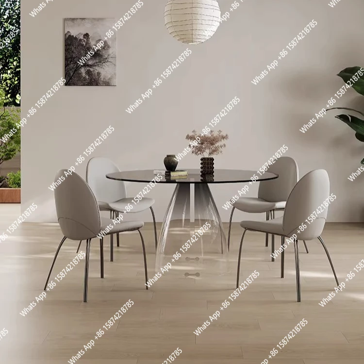 

Acrylic transparent dining table simple modern creative designer tempered glass wabi wind round table