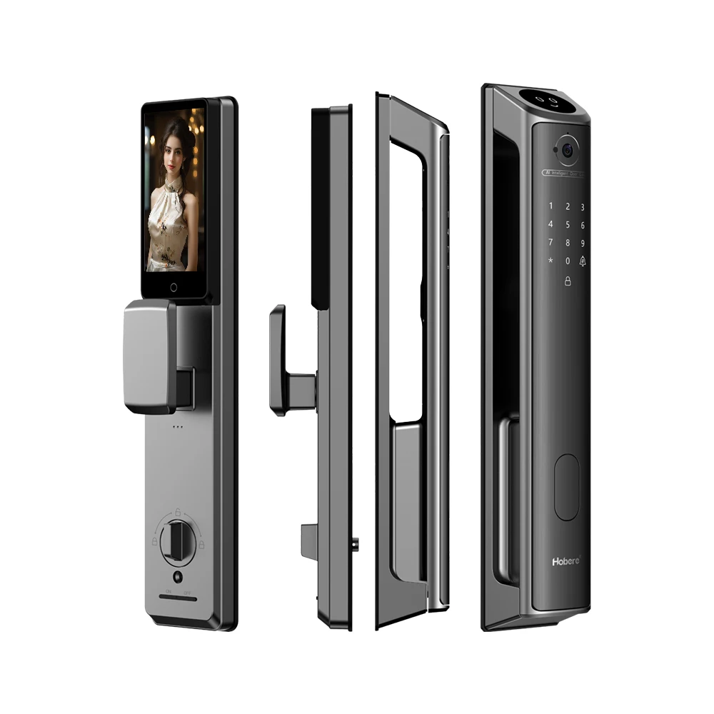 New AI Smart Lock Biometric Facial Fingerprint APP Control 5.5-inch Screen Anti-theft Door Lock with Memory Card for Wood Door