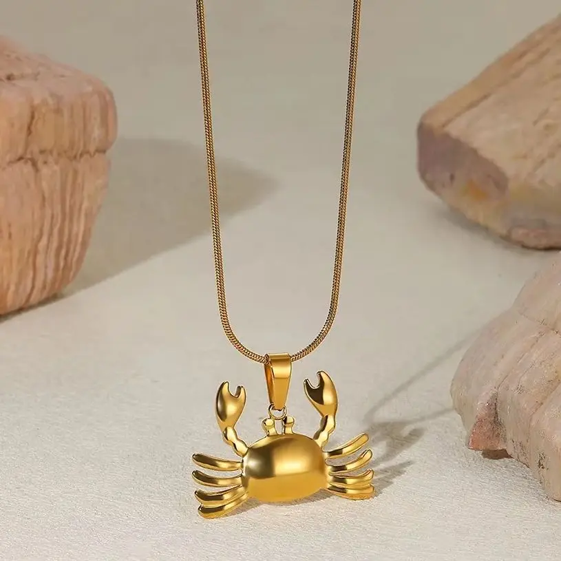 Edelstahl Krabbe Anhänger Halskette Für Frauen 18K Gold Überzogene Krabbe Halsband Mode Punk Tier Schmuck Party Geschenk