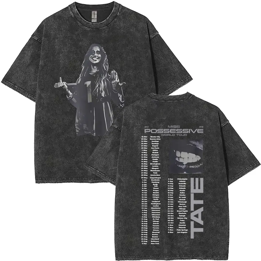 Washed Vintage Tate Mcrae Face Graphic T-shirt So Close To What Miss Possessive 2025 World Tour T Shirt Unisex Oversized Tshirt - Image 5