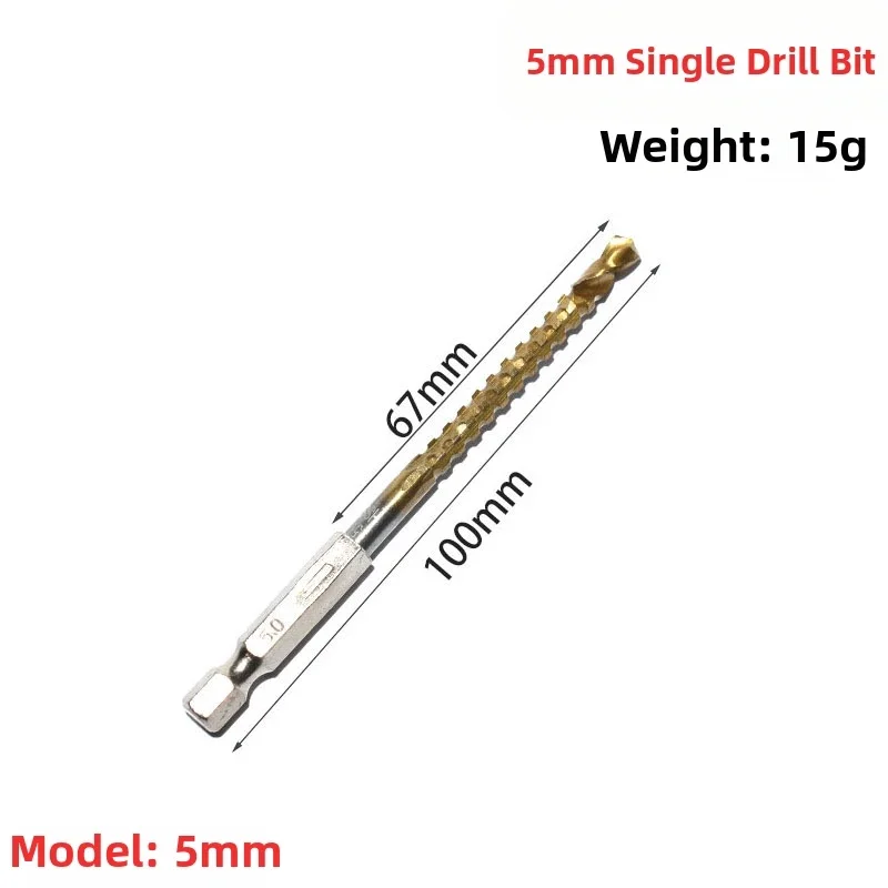 6 Piece Hex Shank Drill Bit Set Titanium Coated HSS with 135 Degree Split Point for Precise and Efficient Drilling