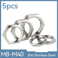 5pcs 304 Stainless Steel Hexagon Lock Nut Pipe Joint M8 M10 M12 M14 M16 M18 M20 M22 M24 M25- M40 Pitch 1mm 1.5mm Metric Female