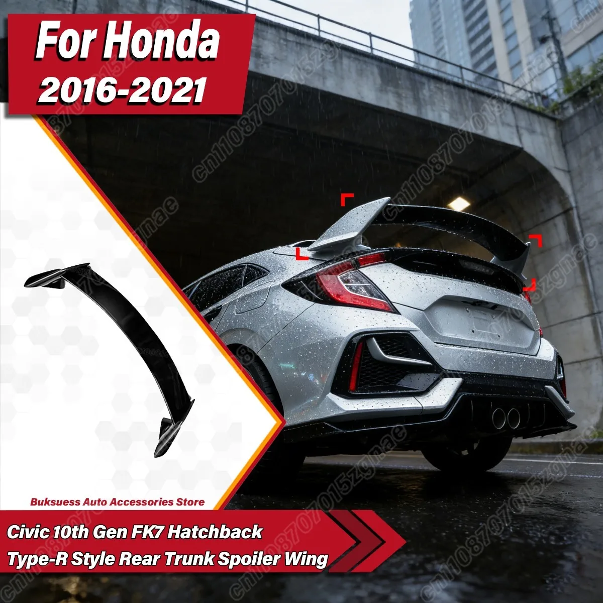 

Для Honda Civic 10-го поколения FK7 хэтчбек 2016-2021: задний спойлер-антикрыло в стиле Type-R, комплект обвеса