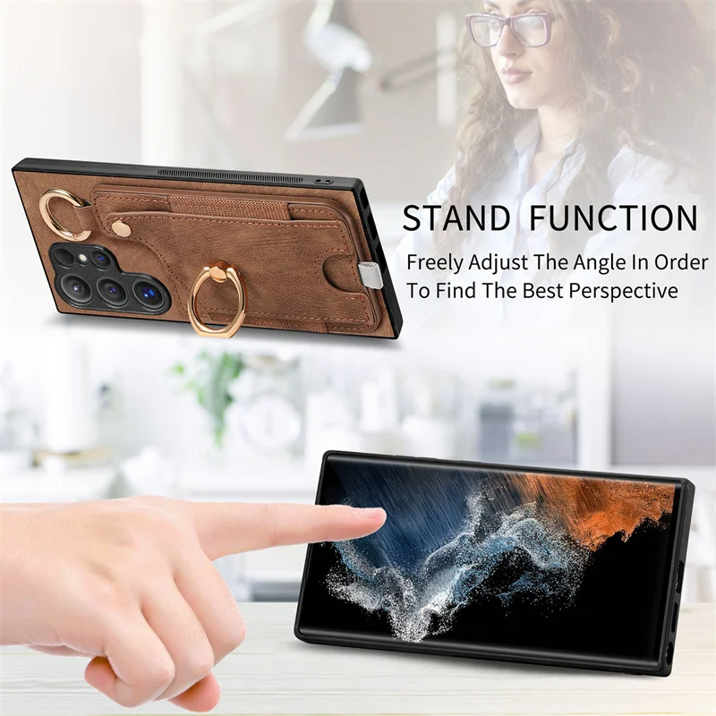 Luxury Leather Magnetic Shockproof Card Slot Case For Samsung Galaxy S25 S24 S23 S22 S21 Ultra + Plus FE Ring Stand Wallet Cover