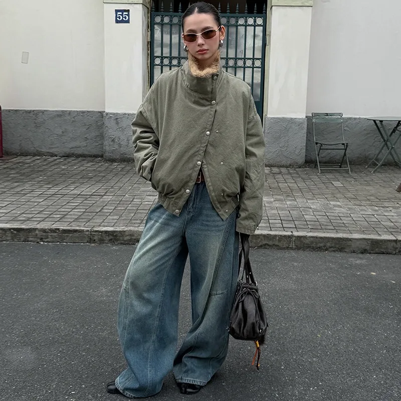 Cappotto spesso lavabile caldo invernale Giacca pelosa retrò con colletto grande 2025 Capispalla da strada alla moda