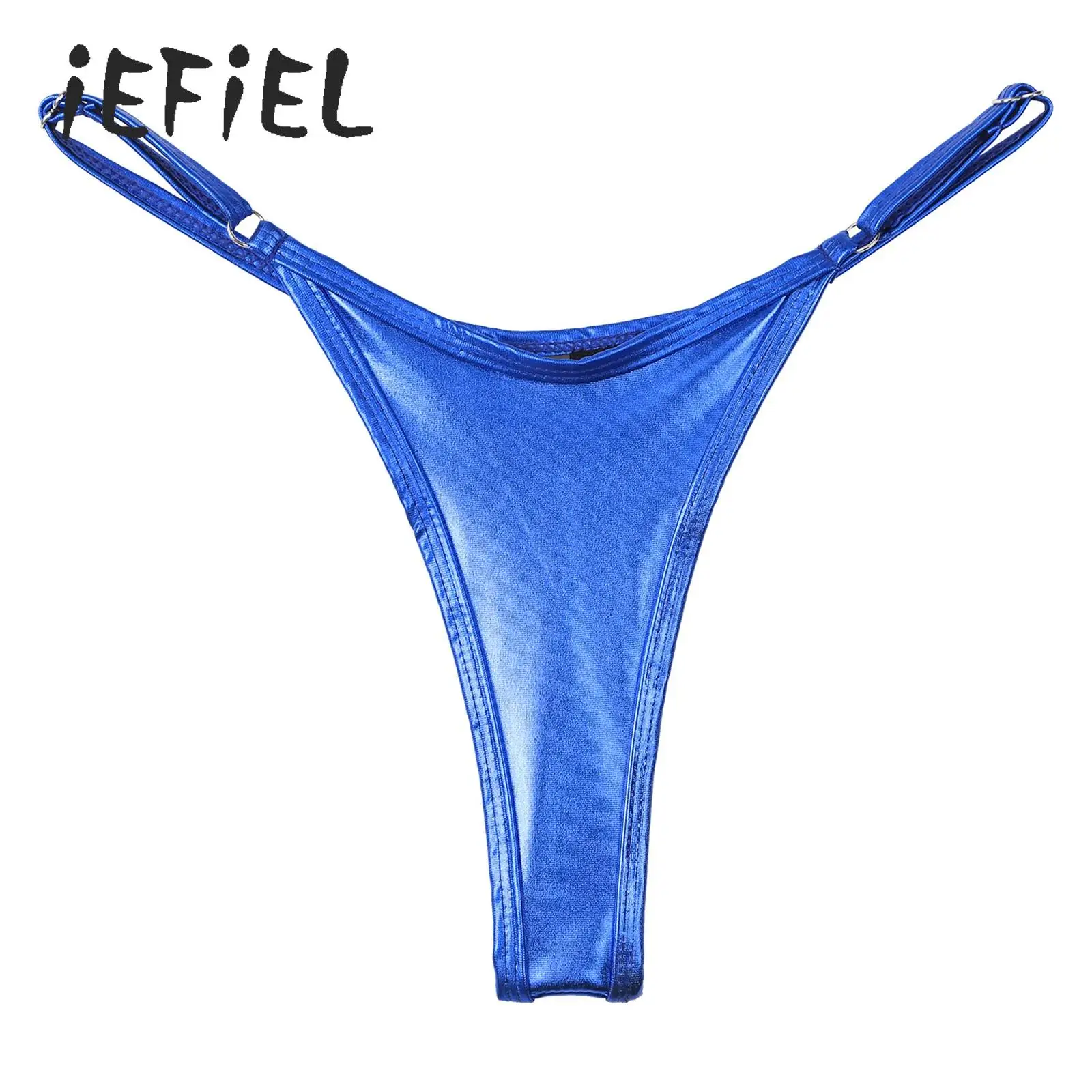 

Womens Shiny Bikini Briefs Swimwear Liquid Metallic O-rings High Waist Cheeky Beach Pool Party Panties Bikini Swimsuit Underwear