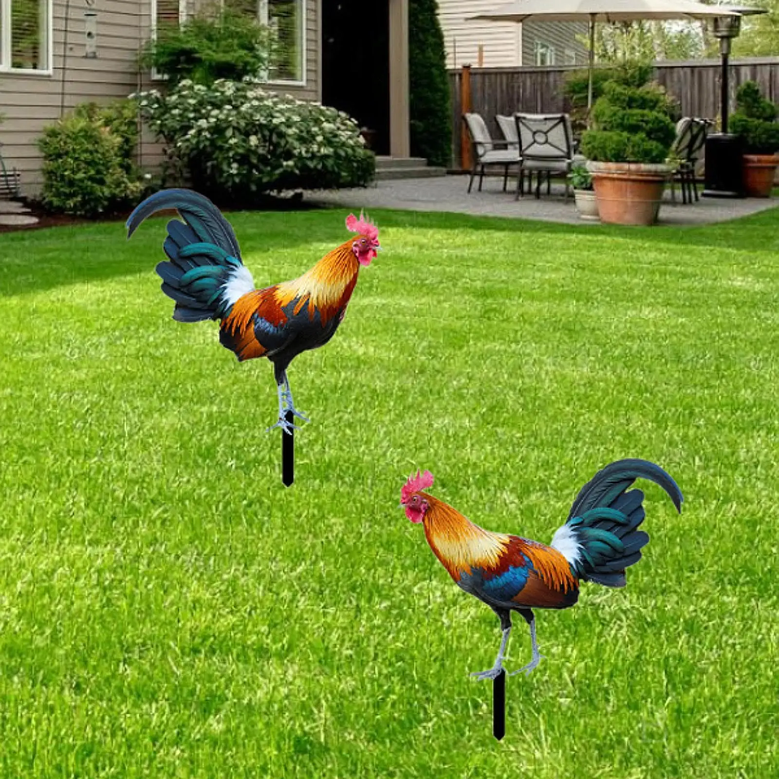 2 Pieces Rooster Garden Stakes Chicken Ornaments for Patio Lawn Farmhouse