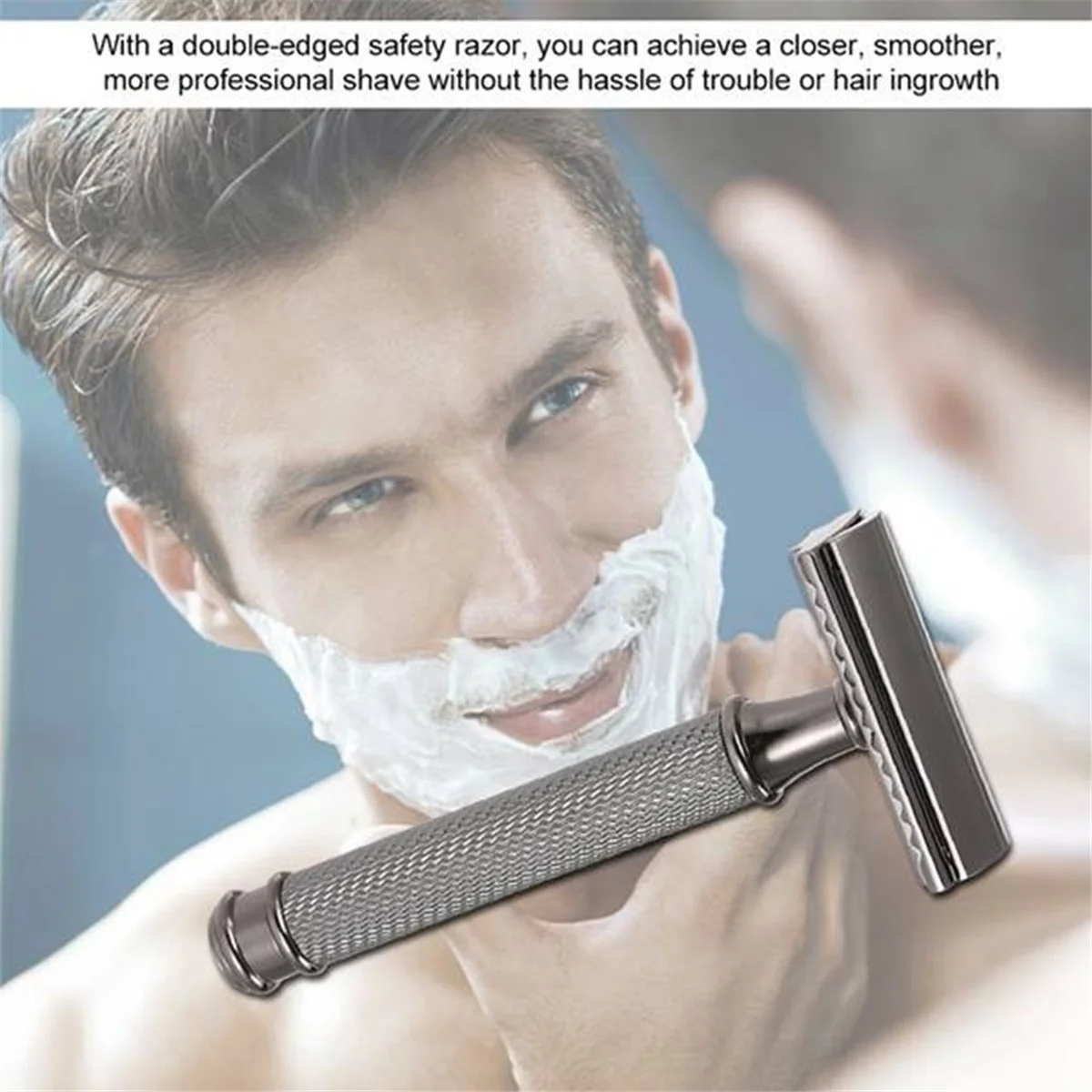 Silver Adjustable Double Edge Classic Safety Razor Man Shaving Razor with Base Cutter Head Cover_A66K