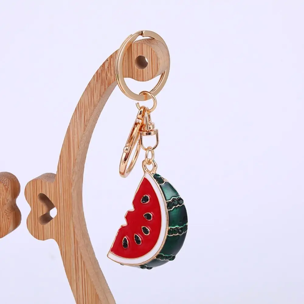 Hanging Decorations Simulation Watermelon Keychain Zinc Alloy Backbag Decor Summer Fruit Keyring Sparkling Rhinestones