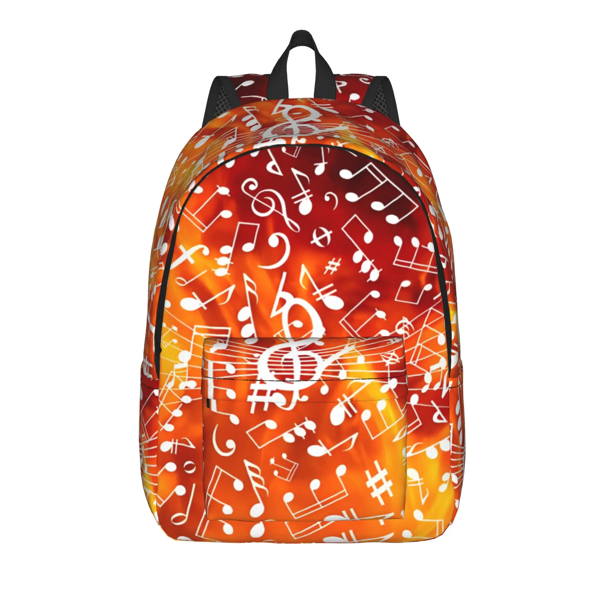 Piano Music Note Flames Pattern Casual Backpack with Pocket Student Business  Daypack for Men Women Laptop Computer Canvas Bags
