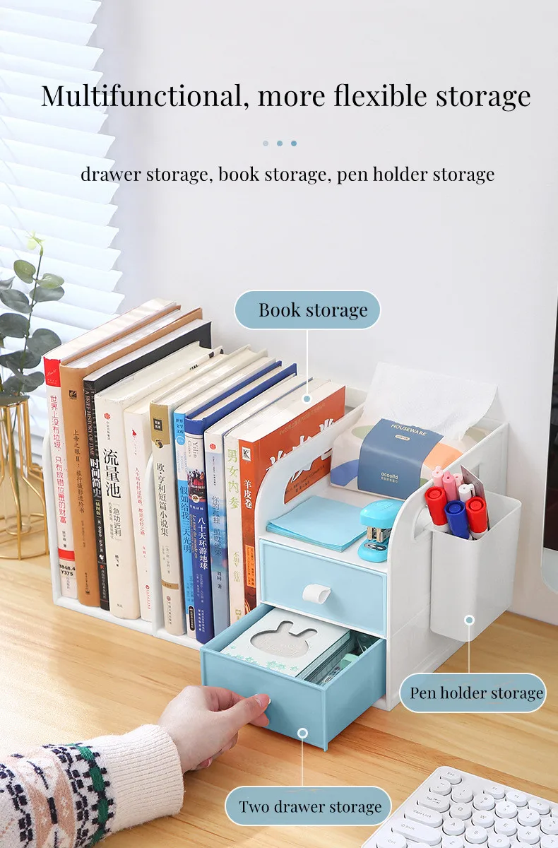 

Multifunction Desktop Bookshelf Student Simple Desk Storage Shelf Office Desktop Organizer Office Desk Drawer Book Storage Box