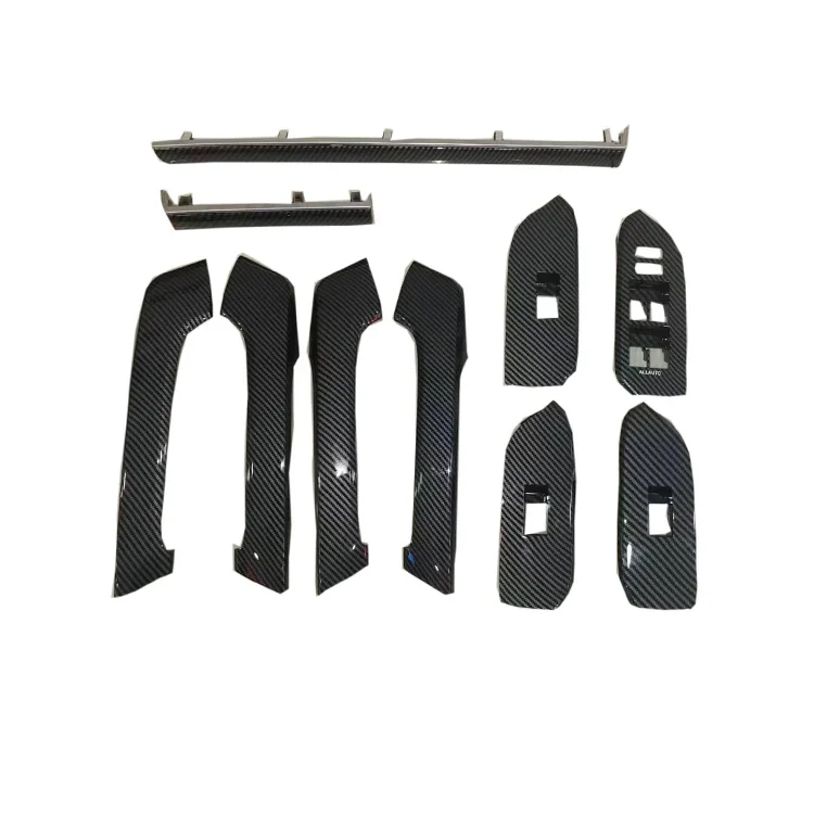 

10Pcs Car Upgrade Interior Carbon Fiber Decorative Kits Door Handle Decorative Trim For Toyota Prado 2008-2021RHD Accessories
