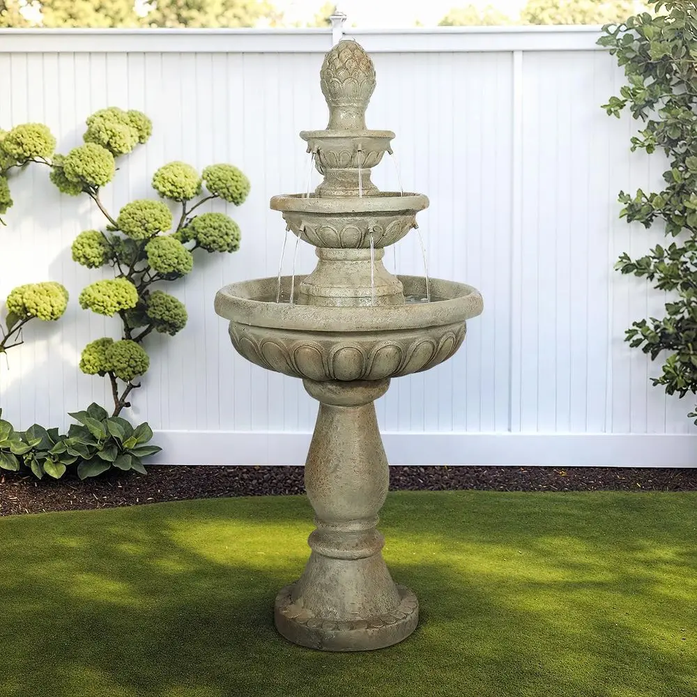 

42.5” High 3-Tiers ern Concrete Outdoor Water ountain - Round Large Outdoor ountains and Wateralls or Garden, Patio, Yard, and D
