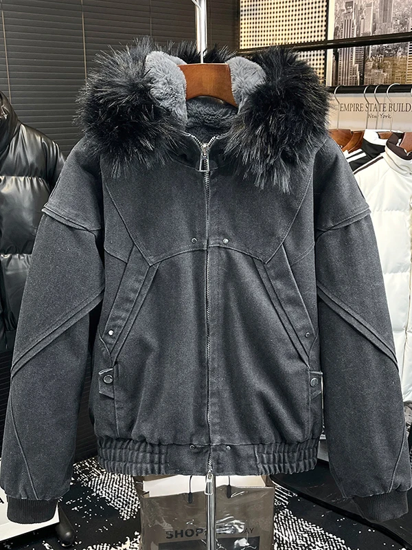 

Утепленная хлопковая куртка с капюшоном для мужчин, зимняя верхняя одежда, теплая, плотная, с меховым воротником, прямого кроя, длинная