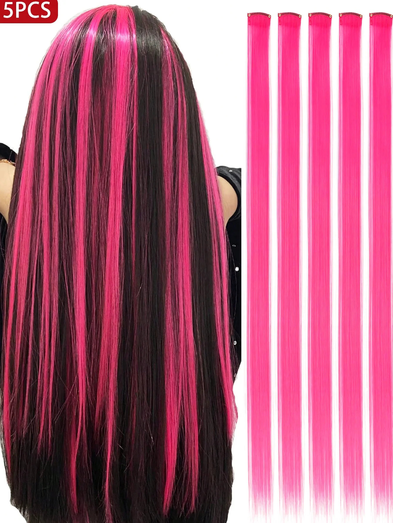 

5Pcs Burgundy Clip in Hair Extensions for Women, Synthetic Colored Hairpieces, Easy to Wear No Dye Required, Perfect for Daily &