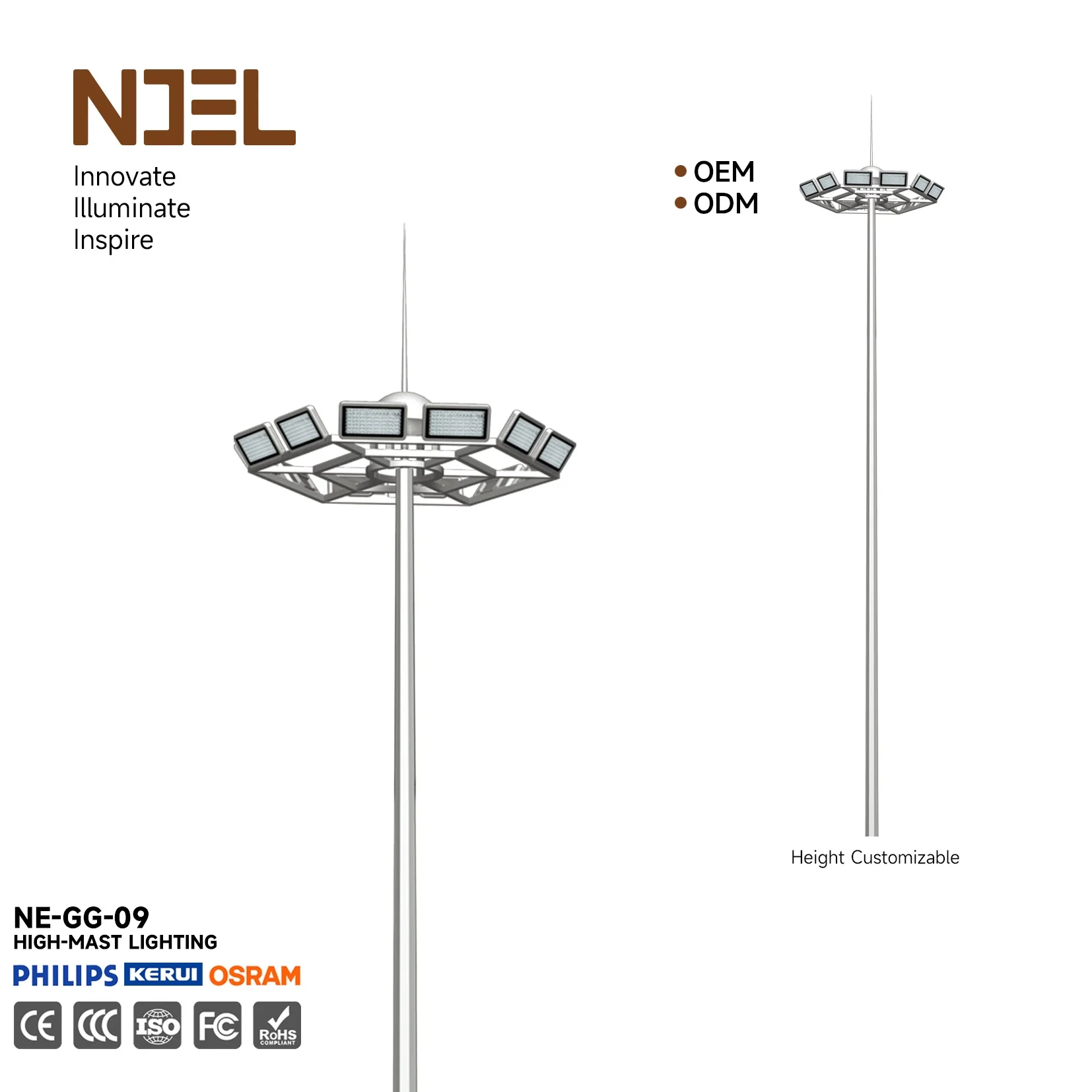High Mast Solar LED Flood Light For Highways Factory Price IP66 Rated For Road Application
