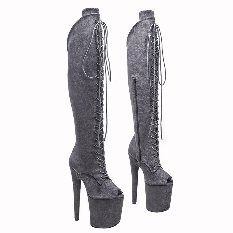 Leecabe Suede 20CM/8inches suede upper Pole dancing shoes High Heel platform Boots  Pole Dance boots   knee high boots