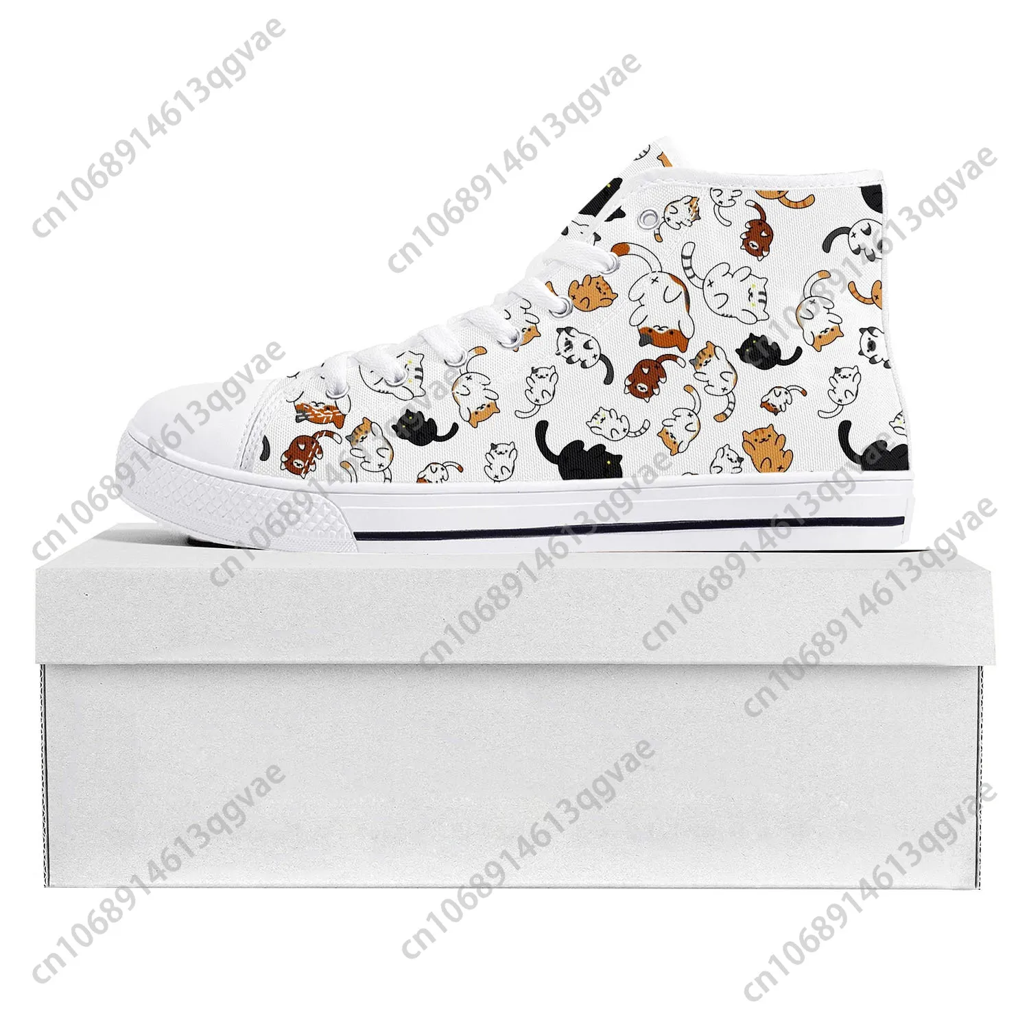 

Cute Fat Cat Pet Cat High Top High Quality Sneakers Mens Womens Teenager Canvas Sneaker Casual Couple Shoes Custom Shoe White