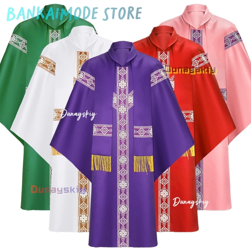 Men Women Medieval Retro Priest Monk Long Gown Cosplay Costume Cross Print Muslim Missionary Cloak Cape Halloween Party Robe