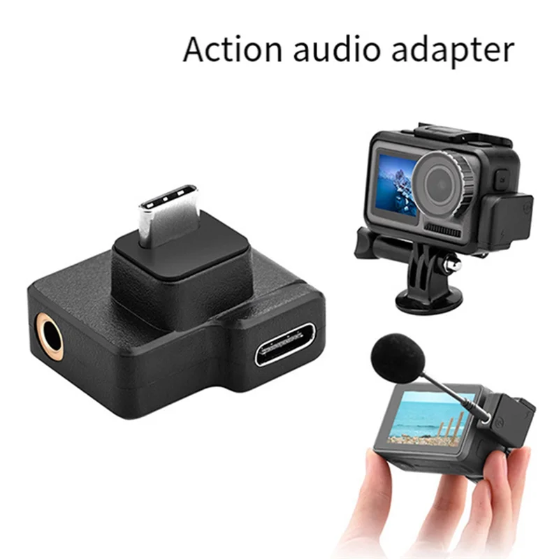 A33T-Mic محول Mic محول DJI Osmo Action يعزز جودة الصوت أثناء الشحن المزدوج 3.5 مم USB-C